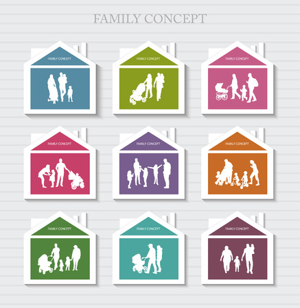 Conceptual Banner for Family. Vector Family Silhouettes. Habitation for Family.のイラスト素材