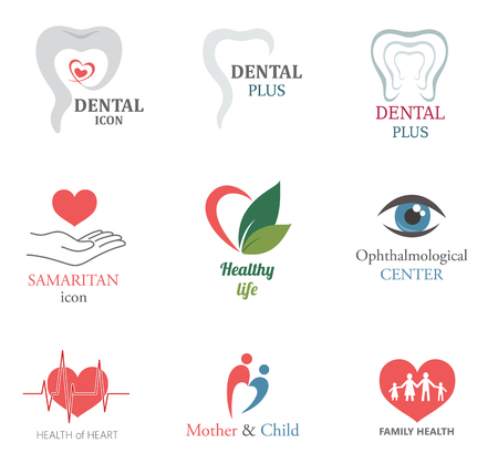 Set of Medical Icons Design Elements: tooth, heart, eye. Health of Family.のイラスト素材