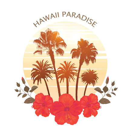 Travel Tropical Card Hawaii. Summer Vacation and Palm Tree Background. Print for T-shirt.のイラスト素材