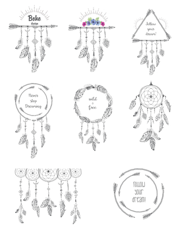 Boho Style Frames and Decorations.のイラスト素材