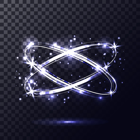 Neon crossed circles light lines effect. Magic fire rings. Glow circles on the transparent background.のイラスト素材