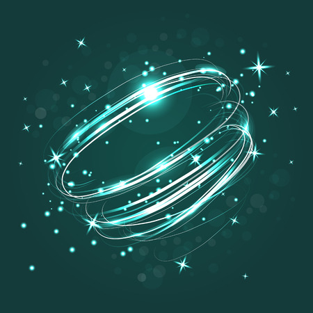 Neon crossed circles light lines effect. Magic fire rings. Glow circles on the transparent background.のイラスト素材