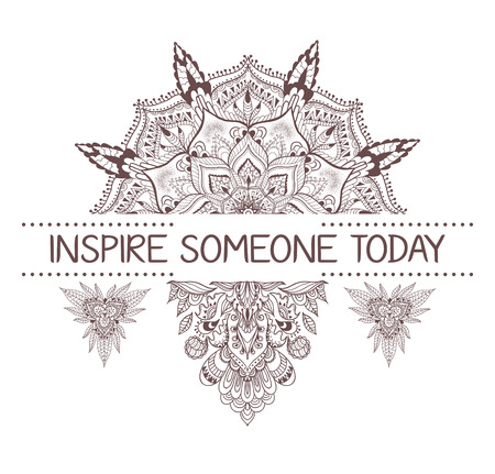 Hand drawn boho style design with mandala, arrow and feathers. Fashion decoration for t-shirt or tattoo. Ethnic Style with motivate Slogan .のイラスト素材