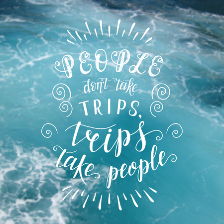 Travel. Vector hand drawn illustration for poster with hand-lettering quote. Sea background. Marine banner.の写真素材