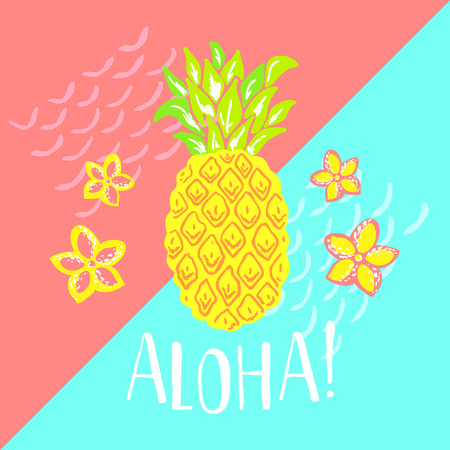 Summer poster with pineapple and hand-lettering . Fruit emblem and label. Designs for t-shirt and flyer.のイラスト素材