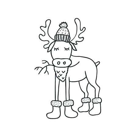 Funny elk. Nursery art. Minimalist scandinavian style. Character for kids card, print for t-shirt and more. Winter season.のイラスト素材