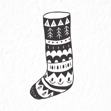 Christmas sock. Minimalist scandinavian style. Winter card.のイラスト素材