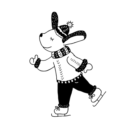 Funny rabbit. Nursery art. Minimalist scandinavian style. Character for kids card, print for t-shirt and more. Winter season.のイラスト素材