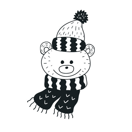 Funny teddy bear with Christmas hat icon.のイラスト素材
