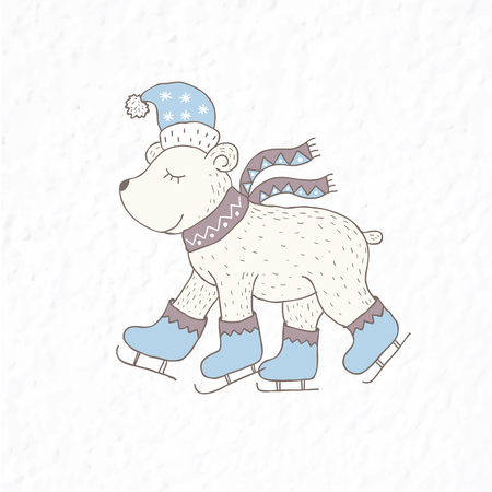 Funny polar bear. Nursery art. Minimalist scandinavian style. Character for kids card, print for t-shirt and more. Winter season.のイラスト素材