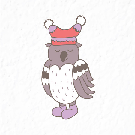Funny owl. Nursery art. Minimalist scandinavian style. Character for kids card, print for t-shirt and more. Winter season.のイラスト素材