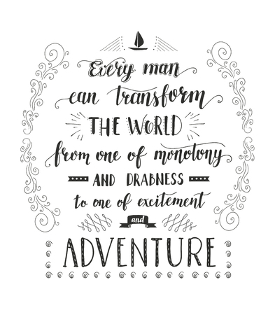 Travel. Vector hand drawn illustration for t-shirt print or poster with hand lettering quote. Motivation phrase. Vintage style.のイラスト素材