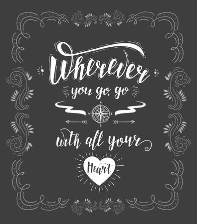 Travel. Vector hand drawn illustration for t-shirt print or poster with hand-lettering quote.の写真素材