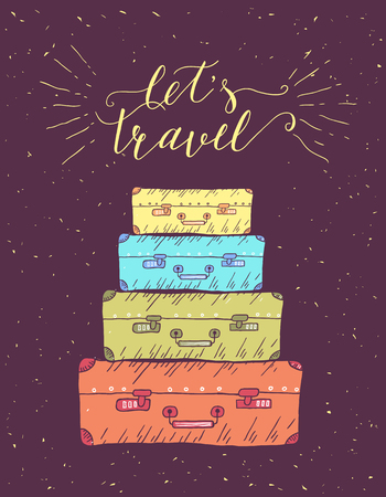 Travel. Vector hand drawn illustration for t-shirt print or poster with hand-lettering quote. Motivation phrase.のイラスト素材