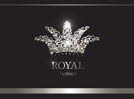 Silver crown. Luxury label, emblem or packing. Logo design. Fashion banner with glitter and shine.のイラスト素材