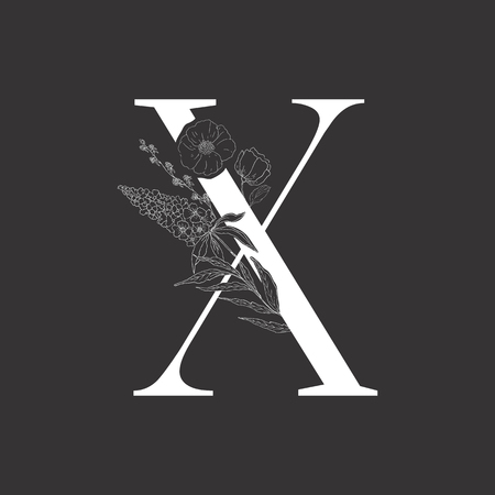 Floral alphabet and serif letter. Decorative ABC.のイラスト素材