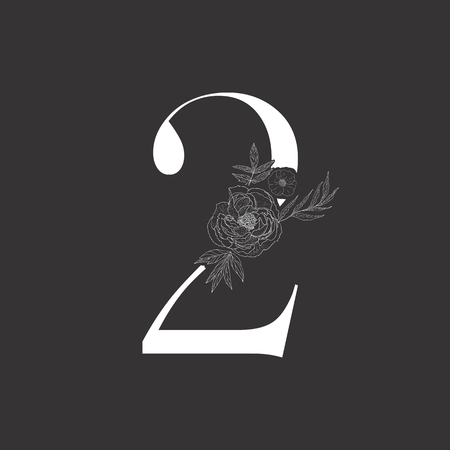 Floral figure. Vintage decorative white numeral on the black background.のイラスト素材
