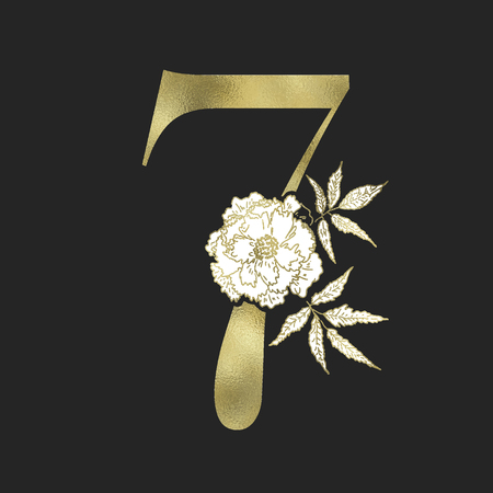 Floral figure. Vintage decorative gold numeral on the black background.のイラスト素材