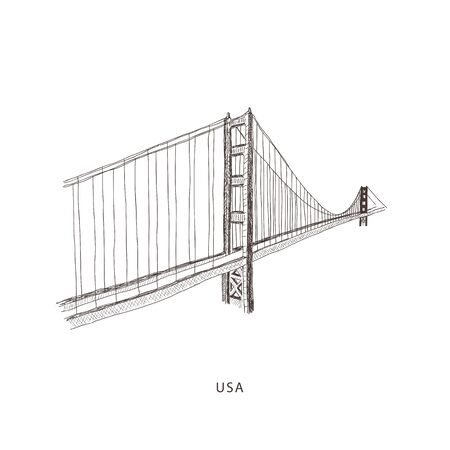 Around the World. Travel illustration with attraction of USA. Golden gate bridge,のイラスト素材