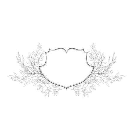 Floral botanical frame and monogram. Vintage border.Vector crests.のイラスト素材