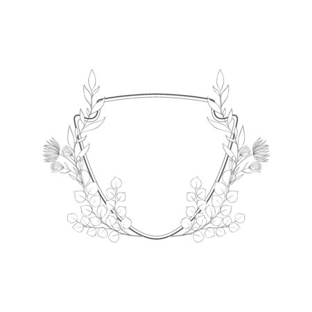 Floral botanical frame and monogram. Vintage border.Vector crests.のイラスト素材
