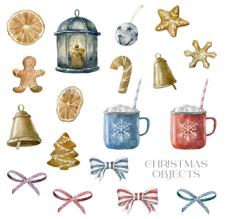 Watercolor Christmas Objects. White Background.の写真素材