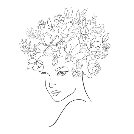 Woman Head with Florals. Fashion Style. Vector Illustration.のイラスト素材