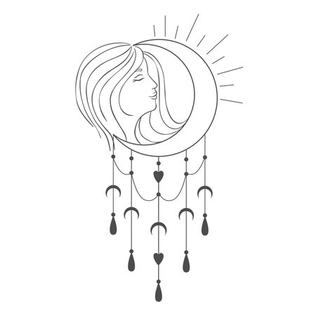 Woman Head with Moon. Fashion Style. Vector Illustration.のイラスト素材