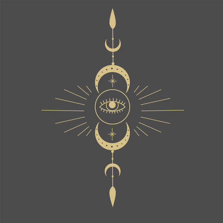 Gold Moon with Eye on the dark Background. Vector Illustration.のイラスト素材