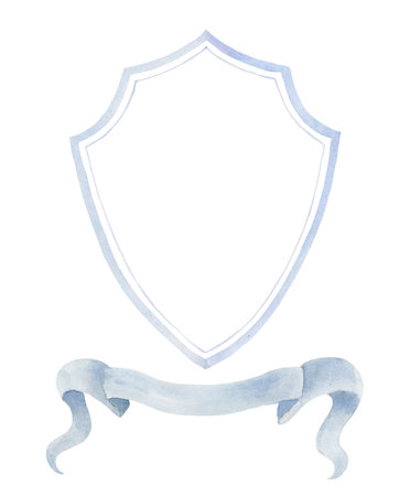 Watercolor Crest with Ribbon on the white Background.の写真素材