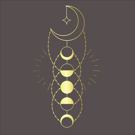 Line Art Design with Crescent on the dark Background. Vector Illustration.のイラスト素材