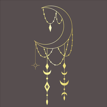 Line Art Design with Crescent on the dark Background. Vector Illustration.のイラスト素材