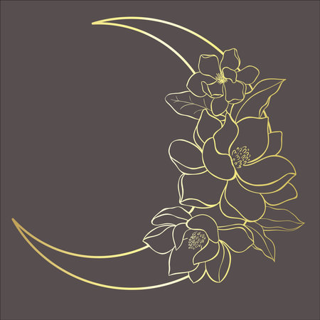 Line Art Design with Crescent on the dark Background. Vector Illustration.のイラスト素材