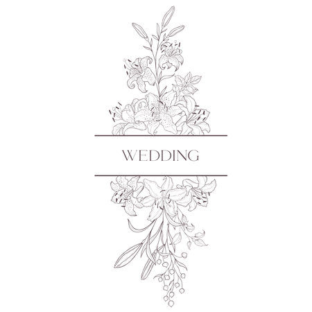 Line Art Wedding Frame Illustration. Floral Border.のイラスト素材