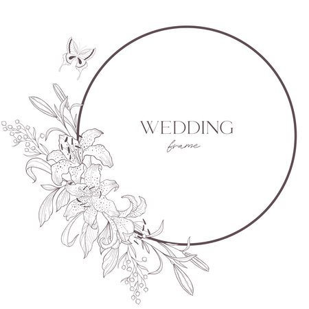 Line Art Wedding Frame Illustration. Floral Border.のイラスト素材