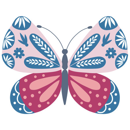 Vector Illustration of Floral Butterfly. Folk Art.のイラスト素材