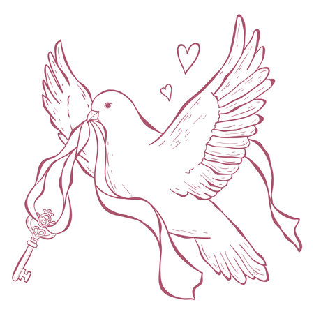 Dove with Key and Ribbon Illustration.のイラスト素材