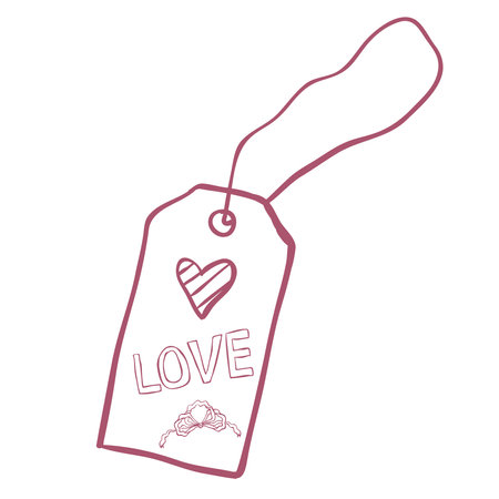Whimsical Love Tag. Line Art Illustration.のイラスト素材