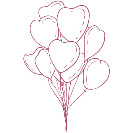 Heart Shape Ballons. Line Art Illustration.のイラスト素材