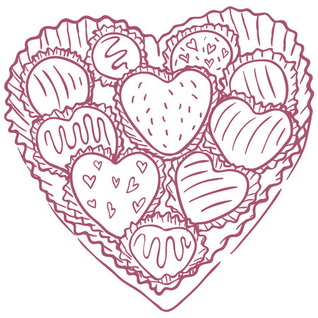 Chocolate Hearts Dessert. Line Art Illustration.のイラスト素材