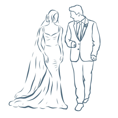 Line Art Illustration of Bride and Groom. Vector Graphic.のイラスト素材