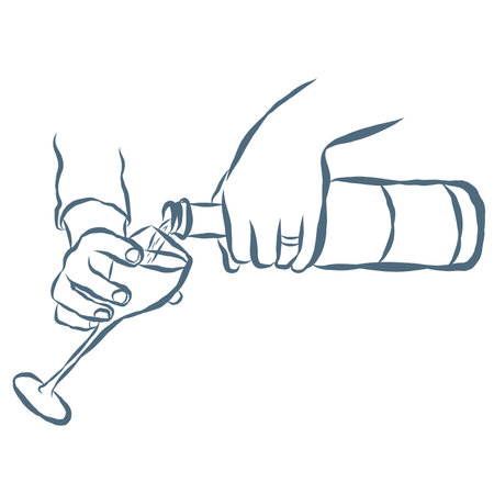 Line Art Illustration of Hands and Wine. Vector Graphic.のイラスト素材