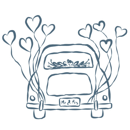 Line Art Illustration of Retro Wedding Car. Vector Graphic.のイラスト素材