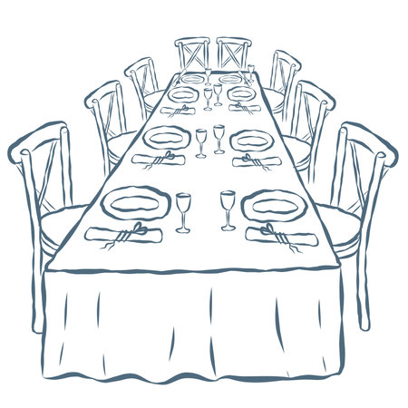 Line Art Illustration of Celebration Table. Vector Graphic.のイラスト素材
