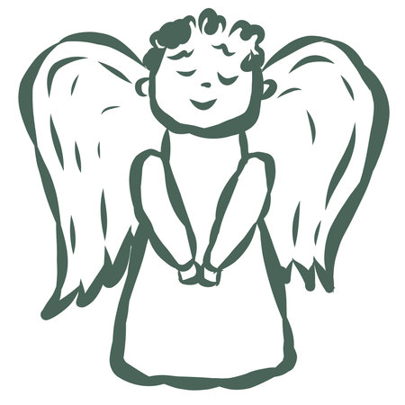 Cute Christmas Angel. Line Art Illustration.のイラスト素材