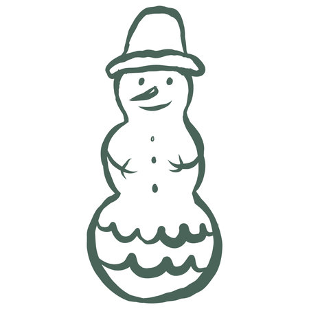Snowman Christmas Cookie. Line Art Illustration.のイラスト素材