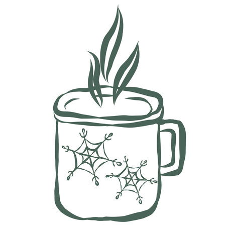 Hot Chocolate Drink. Line Art Illustration.のイラスト素材