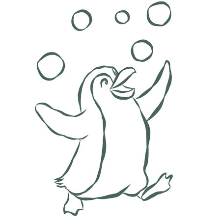Cute Pinguin. Line Art Illustration.のイラスト素材