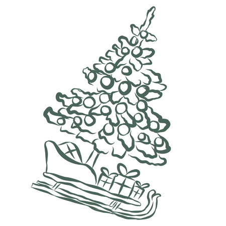 Christmas Tree. Line Art Illustration.のイラスト素材