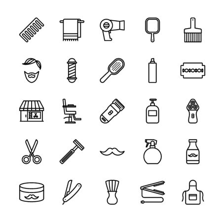 Barbershop Outline Icon Setのイラスト素材